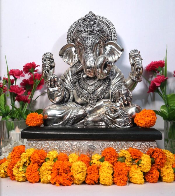 Har G Silver 14.5” Tall Handcrafted 999 Pure Silver Skin Statue of Lord Ganesha for Gifting & Spiritual Space - Image 3