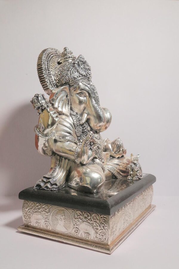 Har G Silver 14.5” Tall Handcrafted 999 Pure Silver Skin Statue of Lord Ganesha for Gifting & Spiritual Space - Image 2