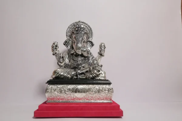 Har G Silver 14.5” Tall Handcrafted 999 Pure Silver Skin Statue of Lord Ganesha for Gifting & Spiritual Space - Image 4