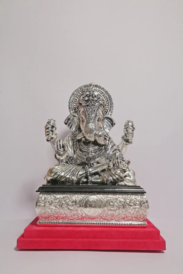 Har G Silver 14.5” Tall Handcrafted 999 Pure Silver Skin Statue of Lord Ganesha for Gifting & Spiritual Space