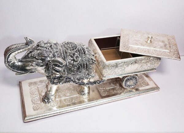 Har G Silver 15” Wide Elephant Drawn Chariot Gilded in Pure 999 Silver Adds Majesty to Your Home - Image 3