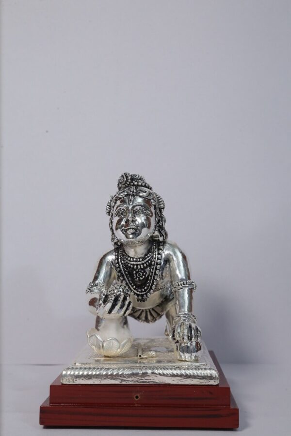 Har G Silver 5.5” Tall Figurine of Laddoo Gopal in 999 Pure Silver Cladding Captures Lord Krishna As an Endearing Child - Image 3