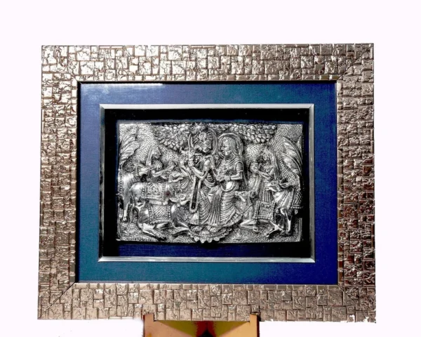 Har G Silver 11.3” Long Handcrafted Photo Frame Clothed In Pure 999 Silver Captures The Divine Love Of Radha & Krishna - Image 2