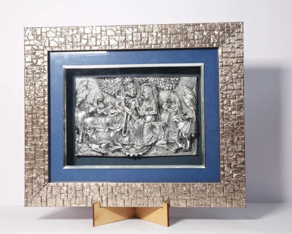 Har G Silver 11.3” Long Handcrafted Photo Frame Clothed In Pure 999 Silver Captures The Divine Love Of Radha & Krishna - Image 3