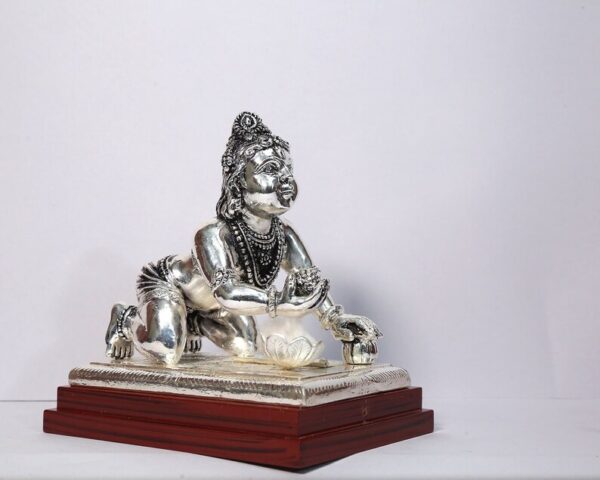 Har G Silver 5.5” Tall Figurine of Laddoo Gopal in 999 Pure Silver Cladding Captures Lord Krishna As an Endearing Child - Image 2