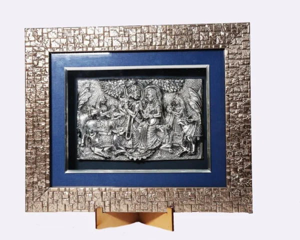 Har G Silver 11.3” Long Handcrafted Photo Frame Clothed In Pure 999 Silver Captures The Divine Love Of Radha & Krishna