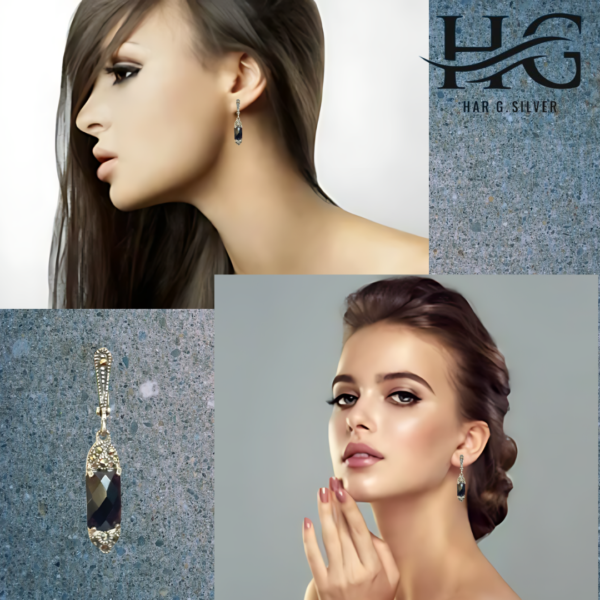 Har G Silver 925 Traditional Sterling Silver Drop Earrings for Women & girls L 0.6 x W 0.7, H 4.2 cms Black Crystals Earring paired Indian and western outfits - Image 3