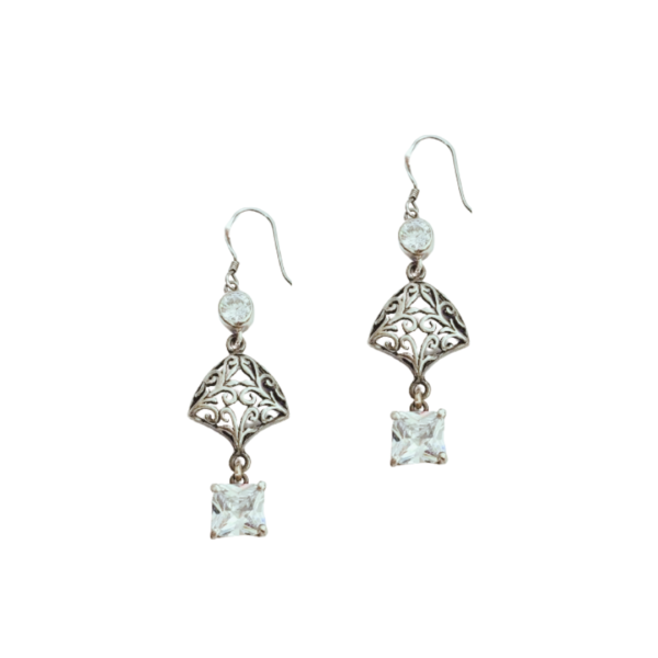 Har G Silver 925 Elegant Sterling Silver Drop Earrings with Crystals, 0.3L x 1.6W x 5.5H cms Silver Earring Women-grils Perfect for everyday wear/any occasion wear and Gift