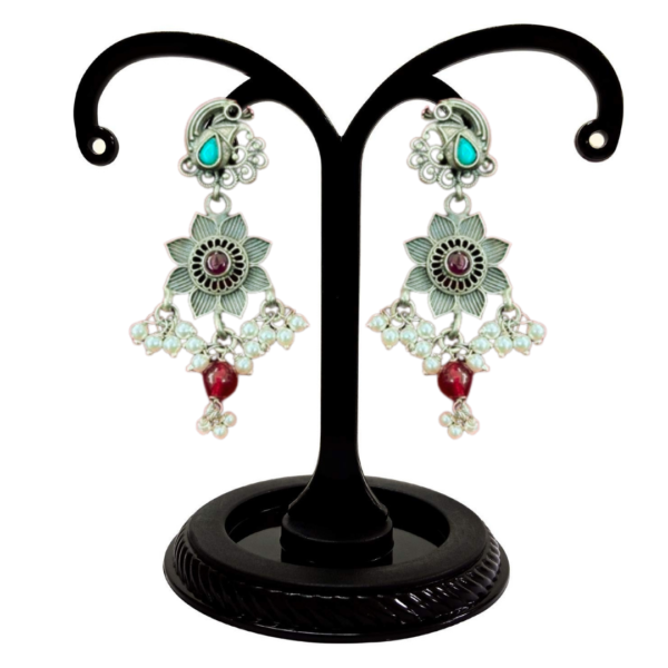 Har G Silver 925 Sterling Silver Vintage Style Floral Drop Earrings with Pearls and Turquoise 0.2L x 2W x 6H cms Earring Women-grils Perfect for everyday wear/any occasion wear and Gift - Image 2