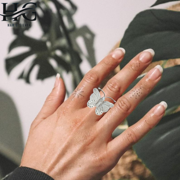 Har G Silver 925 Sterling Silver Butterfly Design Free Size Adjustable Finger Ring Women's-grils Perfect for Office, Party, everyday, any occasion wear & Gifting (04) - Image 2