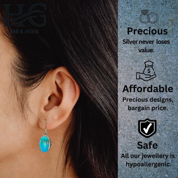 Har G Silver 925 Hallmark Sterling Silver Drop Earrings 0.7L x 1.5W x 3.5H cms Blue Turquoise Stone Earring Women-grils Perfect for everyday wear/any occasion wear and great gifting idea - Image 3