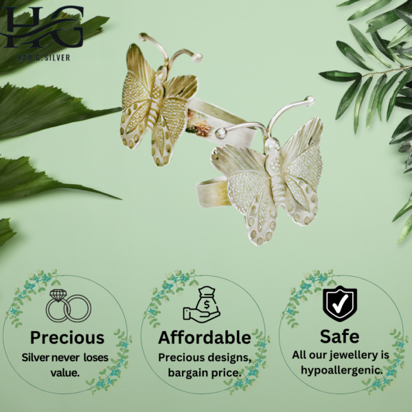 Har G Silver 925 Sterling Silver Butterfly Design Free Size Adjustable Finger Ring Women's-grils Perfect for Office, Party, everyday, any occasion wear & Gifting (04) - Image 5