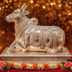 Har G Silver 4" Inches Nandi Statue 999 Pure Silver Embodying Sacred Grace in Precious Silver Craftsmanship Home and Altar Decoration