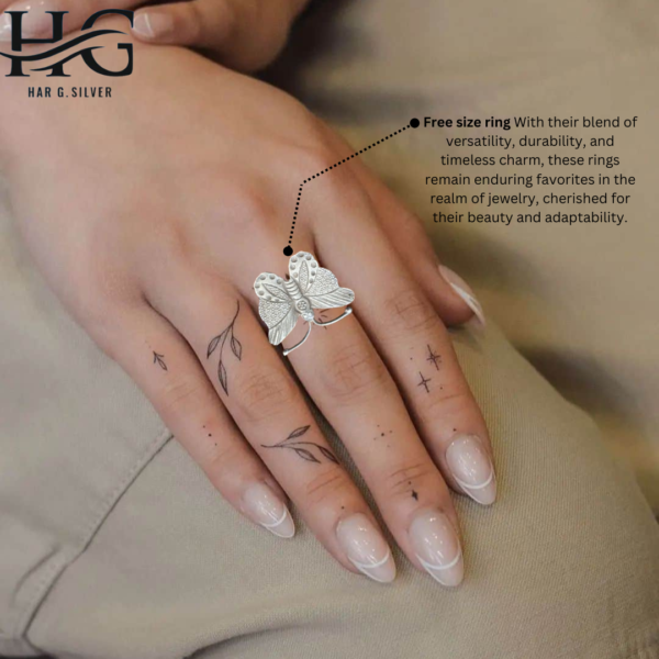 Har G Silver 925 Sterling Silver Butterfly Design Free Size Adjustable Finger Ring Women's-grils Perfect for Office, Party, everyday, any occasion wear & Gifting (04) - Image 4