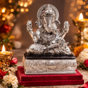Har G Silver 9” Tall Handcrafted Statue of Vigneshwara Coated in 999 Pure Silver Adds Class to Your Puja Space