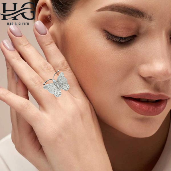 Har G Silver 925 Sterling Silver Butterfly Design Free Size Adjustable Finger Ring Women's-grils Perfect for Office, Party, everyday, any occasion wear & Gifting (04) - Image 6