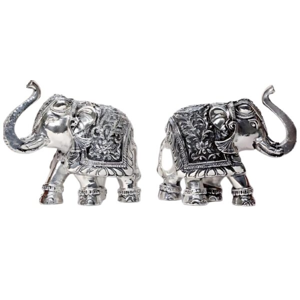 Har G Silver 4.5” Tall Elephant Gilded in 999 Pure Silver Adds Power and Pomp to Your Mantelpiece Or As A Gift (Set 2)