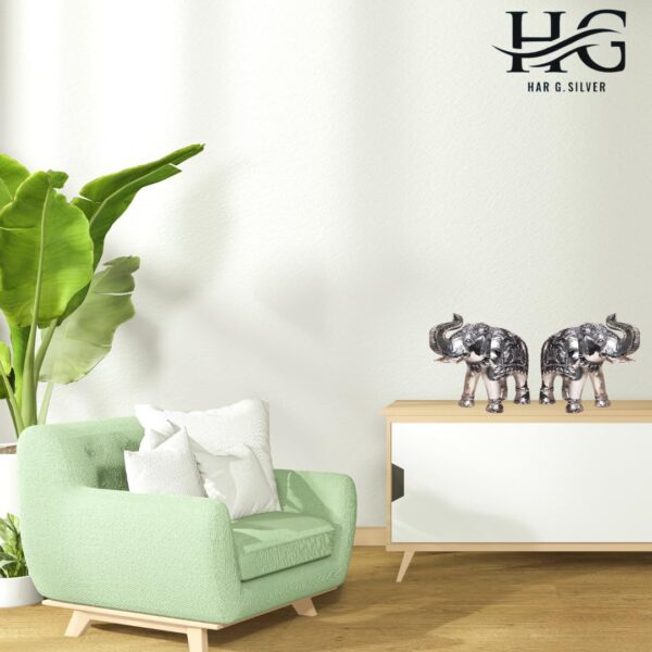 Har G Silver 10.6” Wide Majestic Elephant Cast in Pure 999 Silver Adds Lustre to Your Home (Set 2) - Image 5