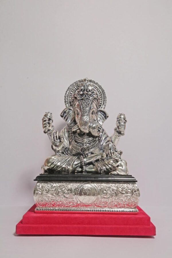 Har G Silver 9” Tall Handcrafted Statue of Vigneshwara Coated in 999 Pure Silver Adds Class to Your Puja Space