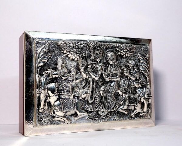 Har G Silver 7.5” Wide Handcrafted Radha & Krishna Box Encased in 999 Pure Silver Keeps Devotion Alive At Home