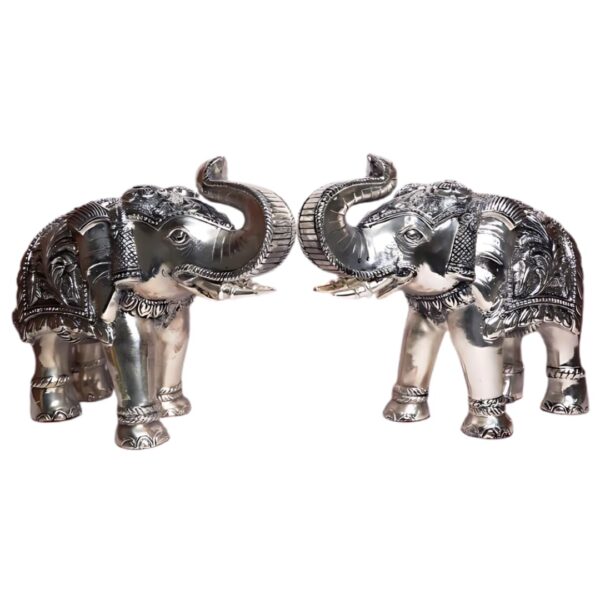 Har G Silver 10.6” Wide Majestic Elephant Cast in Pure 999 Silver Adds Lustre to Your Home (Set 2)