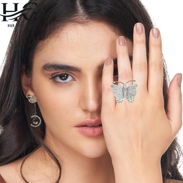 Har G Silver 925 Sterling Silver Butterfly Design Free Size Adjustable Finger Ring Women's-grils Perfect for Office, Party, everyday, any occasion wear & Gifting (04) - Image 7