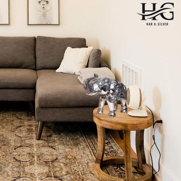 Har G Silver 10.6” Wide Majestic Elephant Cast in Pure 999 Silver Adds Lustre to Your Home (Set 2) - Image 3