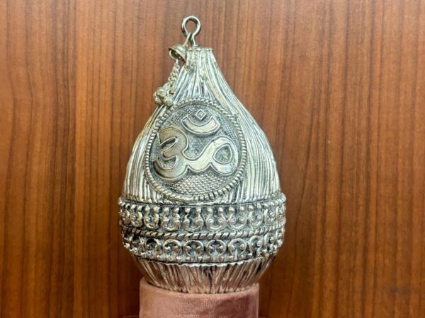 Har G Silver 3.5" Inches Nariyal with Swastik and Om 999 Pure Silver Showpiece Puja and Gift Purpose Decorative - Image 3