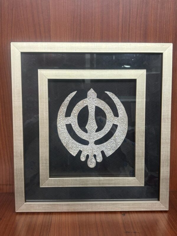 Har G Silver 15” Inches Handcrafted Khanda Sahib frame in 999 Pure Silver Keeps Devotion Alive At Home - Image 2