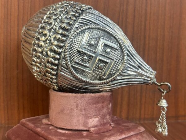 Har G Silver 3.5" Inches Nariyal with Swastik and Om 999 Pure Silver Showpiece Puja and Gift Purpose Decorative - Image 2