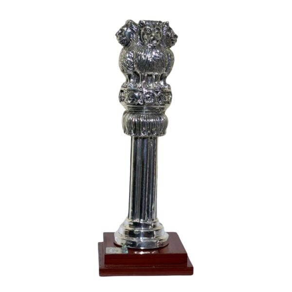 Har G Silver 999 Pure Silver Plated Ashoka Stambh | Two-Tone Antique Finish | Resin Wood Base | Decorative Showpiece for Home & Office