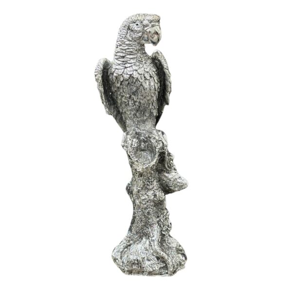 Har G 999 Pure Silver Plated Parrot Figurine with Antique Finish on Resin Wood Base – Elegant Home Décor and Gift Item - Image 2