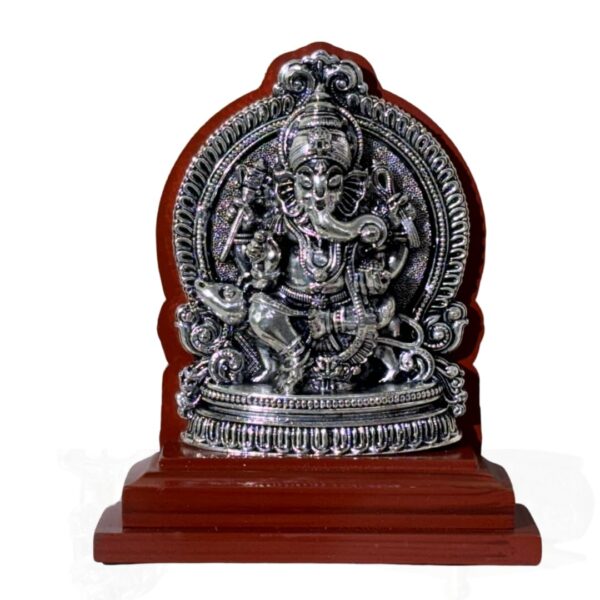 Har G Silver 999 Pure Silver Plated Ganesha Idol with Antique Finish on Resin Wood Base – Elegant Home Décor and Gift Item