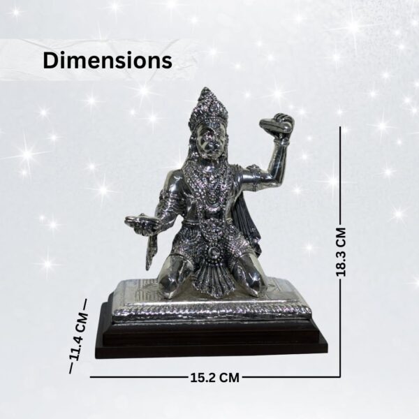 Har G Silver 999 Pure Silver Plated Hanuman Idol | Antique Finish Devotional Showpiece | Resin Wood Core - Image 3