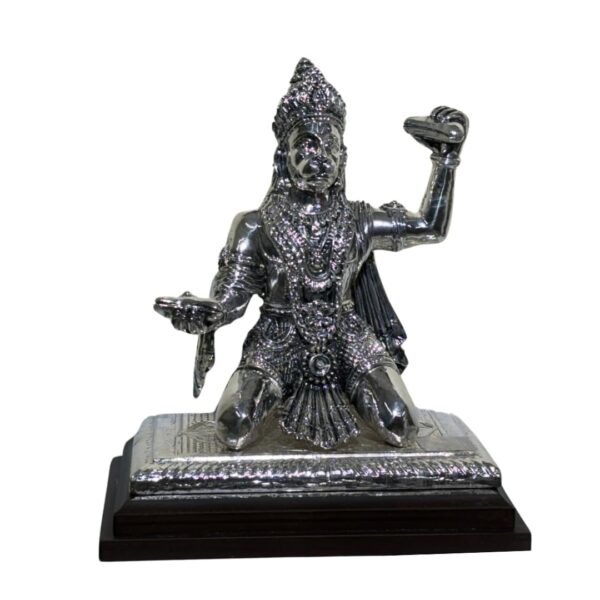 Har G Silver 999 Pure Silver Plated Hanuman Idol | Antique Finish Devotional Showpiece | Resin Wood Core