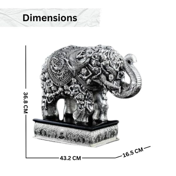 Har G Silver 999 Pure Silver Plated Elephant Statue | Antique Finish Decorative Showpiece | Resin Wood Core - Image 3