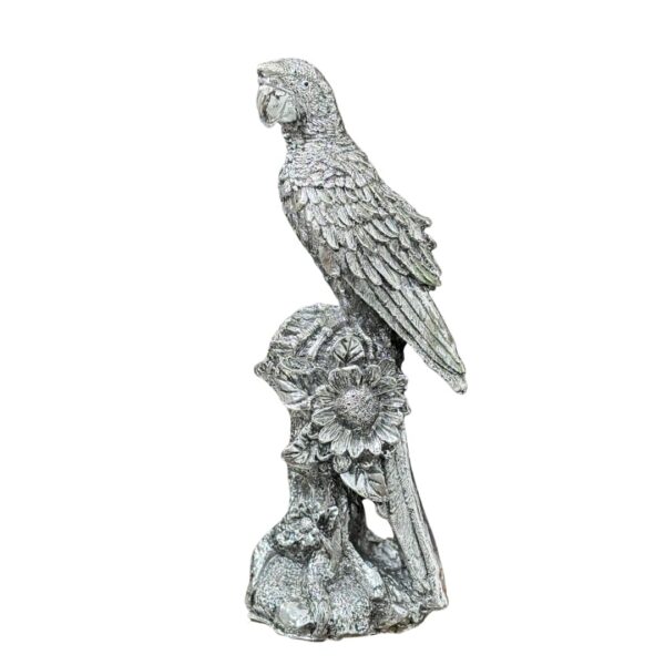 Har G 999 Pure Silver Plated Parrot Figurine with Antique Finish on Resin Wood Base – Elegant Home Décor and Gift Item