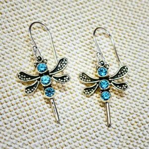 Har G Silver 925 Sterling Silver Drop Earrings for Women & Girls | Dragonfly Design with Blue CZ Stones | Lightweight Dangler Earrings | Ideal Gift
