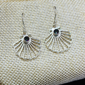 Har G Silver 925 Sterling Silver Shell Design Earrings for Women & Girls | Elegant Drop Earrings with Purple Stone | 1.1L x 0.3W x 4.5H cm | Ideal for Gifting