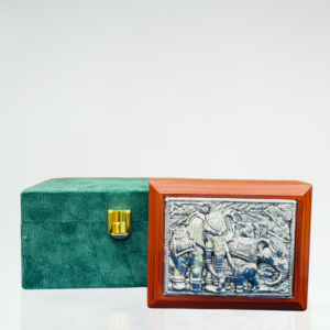 Har G 999 Silver Plated Elephant Box | Antique Two-Tone Finish | Resin Wood Interior | Decorative Collectible & Gift Box