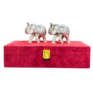 Har G 999 Silver Plated Decorative Elephant Set | 8 cm Height | Pack of 2 | Resin Wood Core | Two-Tone Antique Finish | Showpiece for Home, Office & Gifting