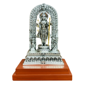 Har G Silver 999 Pure Silver Plated Lord Ram Lalla Idol | Resin Wood Base | Two Tone Antique Finish | Decorative & Religious Gift for Home & Office