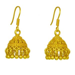 Har G 925 Sterling Silver Gold-Plated Dome Shaped Traditional Jhumka Earrings for Women & Girls | Handcrafted Ethnic Jewellery for Festivals & Weddings