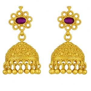 Har G 925 Sterling Silver Gold-Plated Stone-Studded Floral Jhumka Earrings for Women & Girls | Traditional Temple Jewellery | Festive & Wedding
