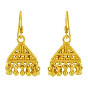 Har G 925 Sterling Silver Gold-Plated Triangular Jhumka Earrings for Women & Girls | Traditional Temple Design | Lightweight Ethnic Jewellery for Festivals & Weddings