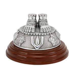 Har G Silver Lakshmi Charan 999 Silver Plated with Resin Wood Base - Two-Tone Antique Finish (5.5L x 5.5W x 4H)