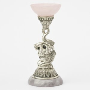 Har G Silver 999 Silver Plated with Resin Wood Base Elephant Marble Candle Stand - Two-Tone Antique Finish (3.9L x 3.9W x 8.3H)