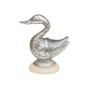 Har G Silver 999 Silver Plated Duck Showpiece with Resin Wood Base | Decorative Figurine for Home Décor | Two-Tone Antique Finish | 2.7L x 3.2W x 5.6H inches