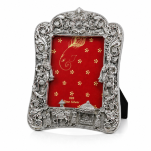 999 Fine Silver Photo Frame with Embossed Religious Design | Decorative Floral Border | Premium Gift Frame for Wedding, Housewarming, Anniversary & Festivals