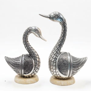 999 Fine Silver Plated Swan Showpiece Set of 2 with Marble Base | Decorative Home Decor for Living Room, Office & Gift